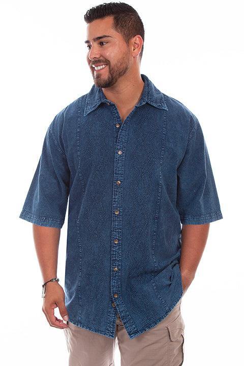 Scully DENIM DISTRESSED MENS TRAC SHIRT - Scully Leather