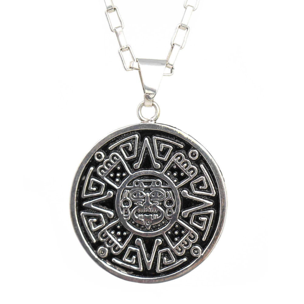 Alpaca Silver Aztec Face Pendant with Chain - Artisana - Flyclothing LLC