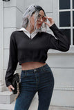 Contrast Collared Cropped Sweater - Trendsi - Flyclothing LLC