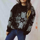 Snowflake Pattern Long Sleeve Sweater - Trendsi - Flyclothing LLC