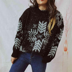 Snowflake Pattern Long Sleeve Sweater - Flyclothing LLC