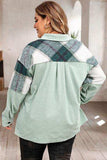 Plus Size Plaid Snap Down Jacket with Pockets - Trendsi - Flyclothing LLC