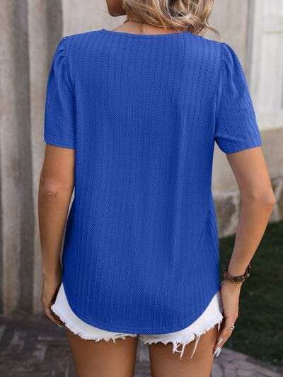 Ruched Square Neck Short Sleeve Blouse - Trendsi - Flyclothing LLC