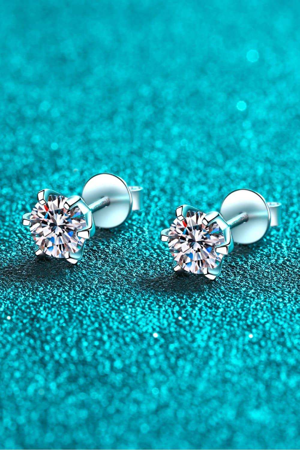 1 Carat Moissanite Rhodium-Plated Stud Earrings - Trendsi - Flyclothing LLC