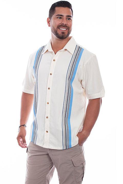 Scully IVORY DISTRESSED DAYTONA DOUBLE STRIPE Shirt - Scully Leather