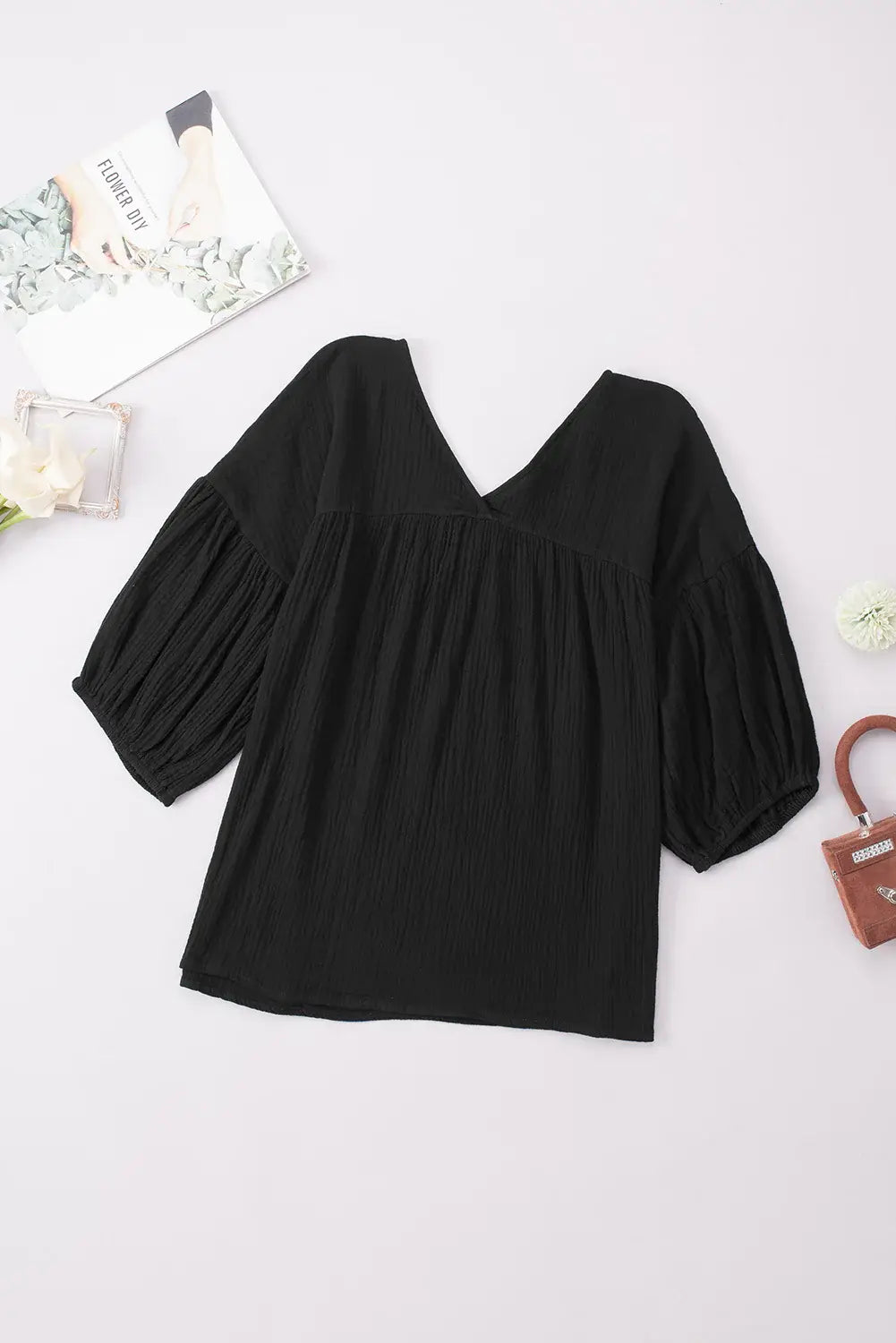 Dropped Shoulder V-Neck Blouse - Trendsi - Flyclothing LLC