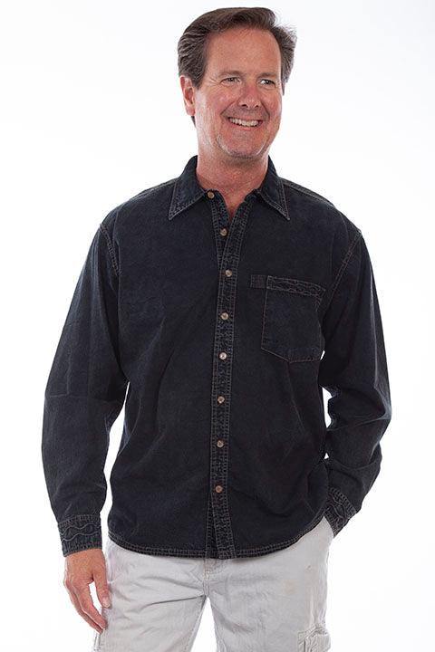 Scully BLACK DISTRESSED DENIM LS - Scully Leather