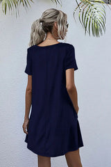 Round Neck Short Sleeve Mini Dress - Trendsi - Flyclothing LLC