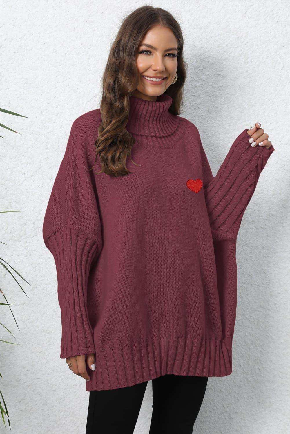 Turtle Neck Long Sleeve Ribbed Sweater - Trendsi - Flyclothing LLC