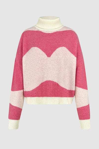 Color Block Turtleneck Dropped Shoulder Sweater - Trendsi - Flyclothing LLC