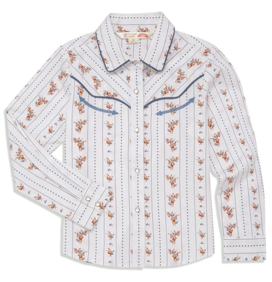 Girl's Ely Cattleman Floral Stripe Print Western Snap Shirt