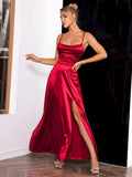 Spaghetti Strap Lace-Up Back Split Dress - Trendsi