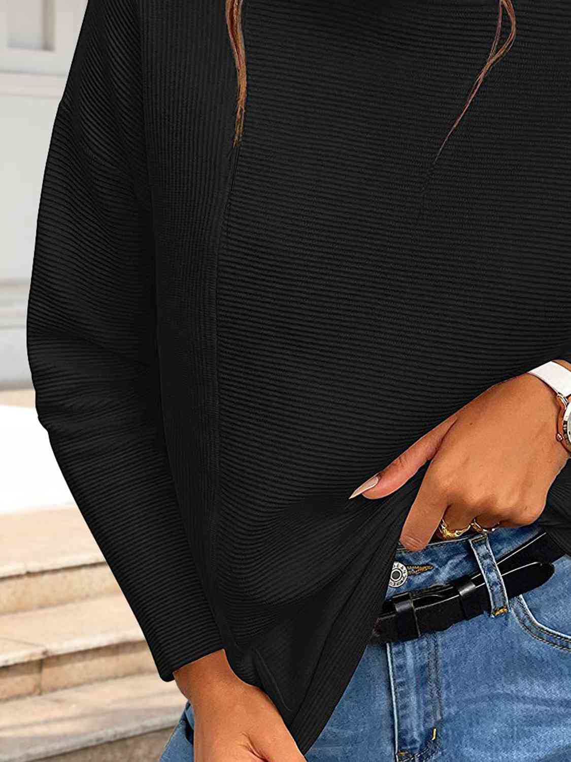 Ribbed Mock Neck Long Sleeve Sweater - Trendsi - Flyclothing LLC