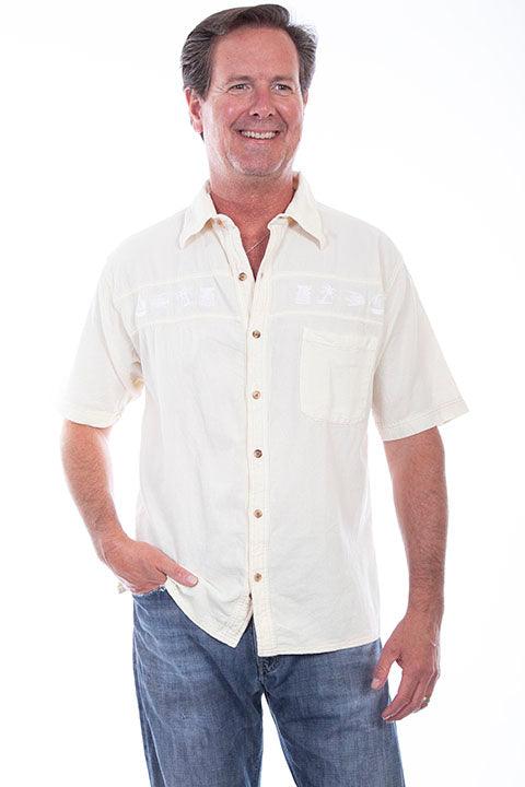 Scully IVORY DISTRESSED LONGBOAT KEY EMBROIDERED SHIRT - Flyclothing LLC