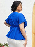 Plus Size Surplice Neck Babydoll Blouse - Trendsi