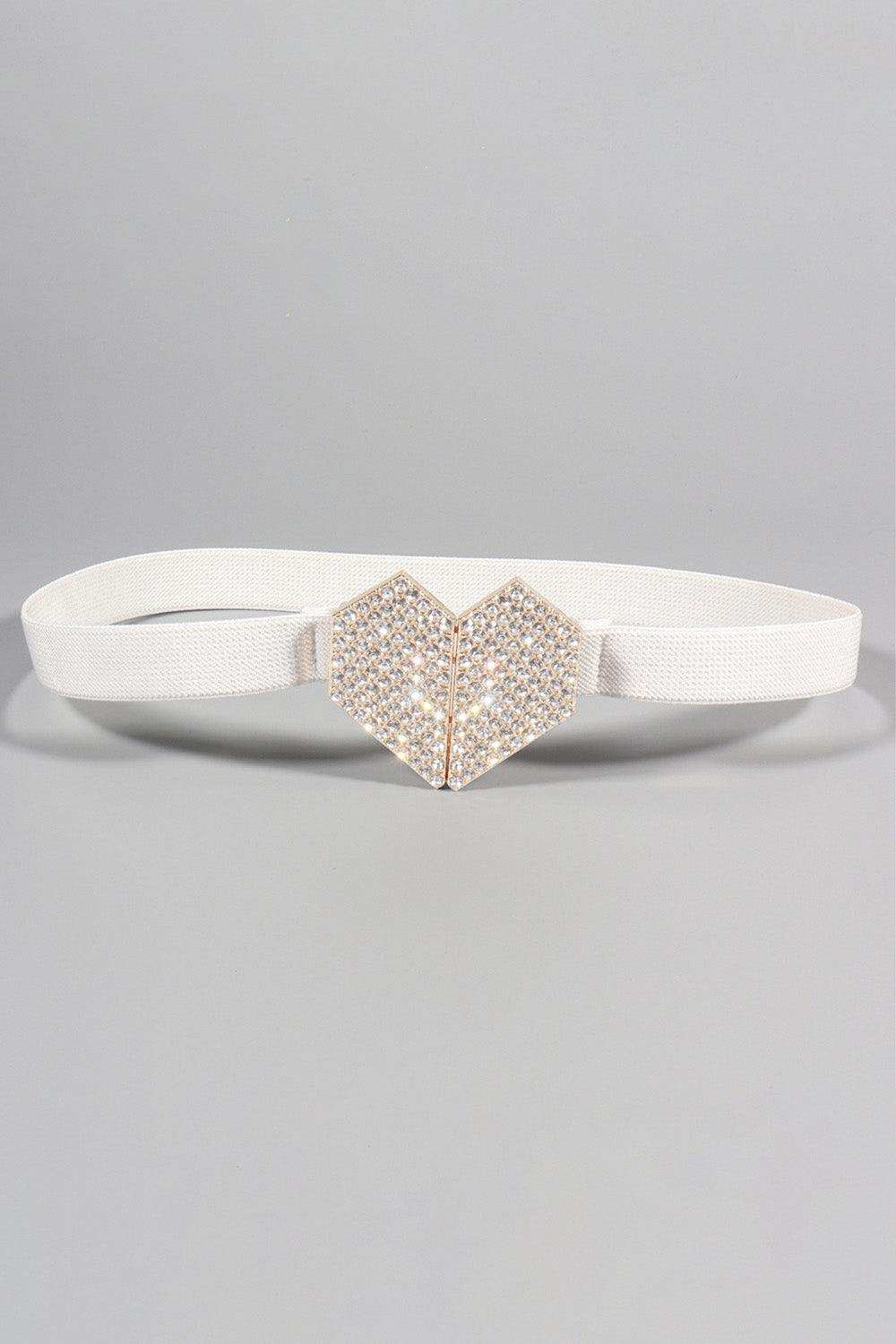 Rhinestone Heart Buckle Elastic Belt - Trendsi - Flyclothing LLC