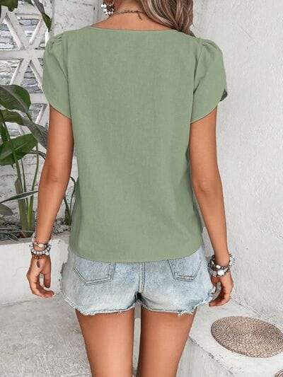 Decorative Button Asymmetrical Neck Blouse - Trendsi - Flyclothing LLC