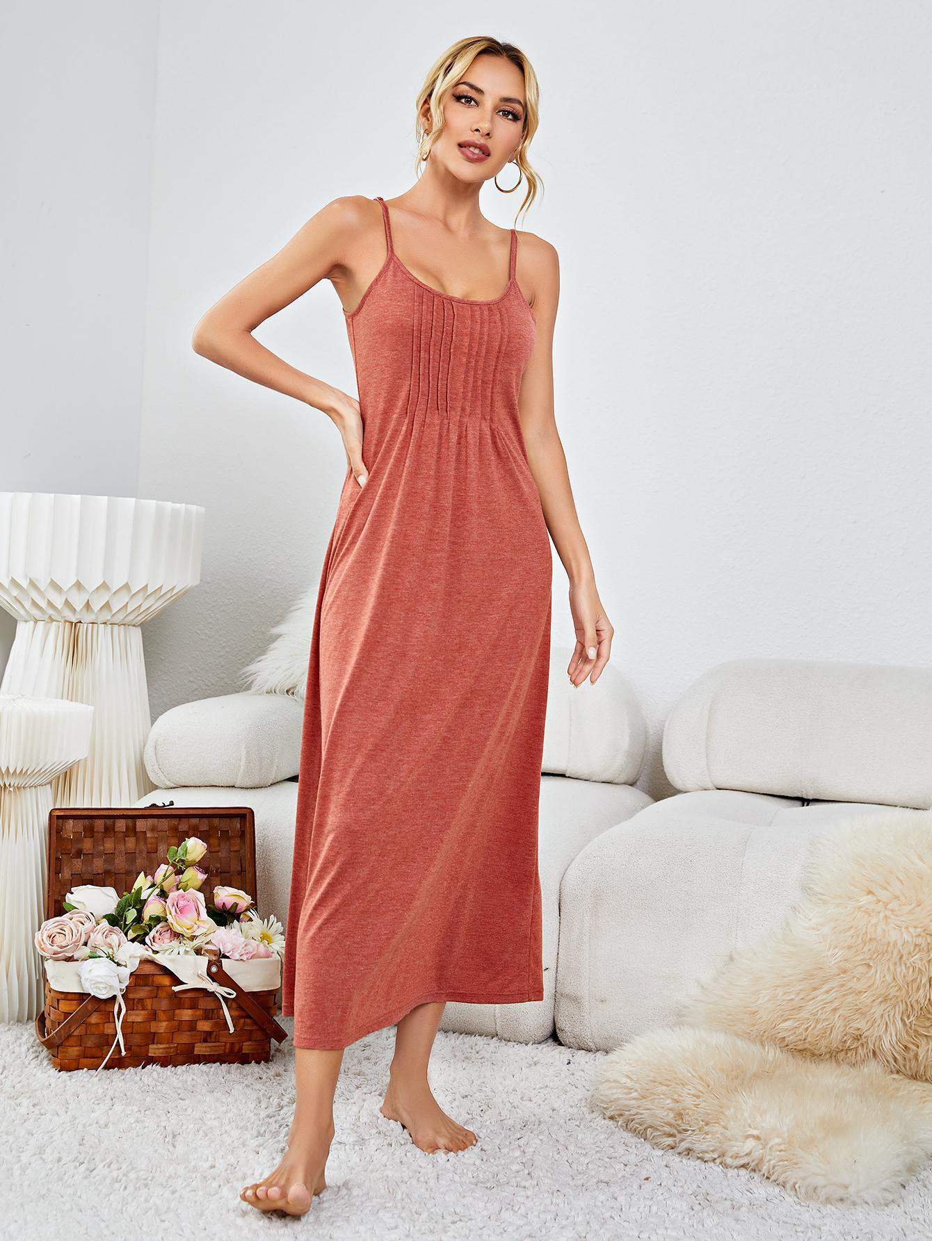 Scoop Neck Spaghetti Strap Night Dress - Trendsi - Flyclothing LLC