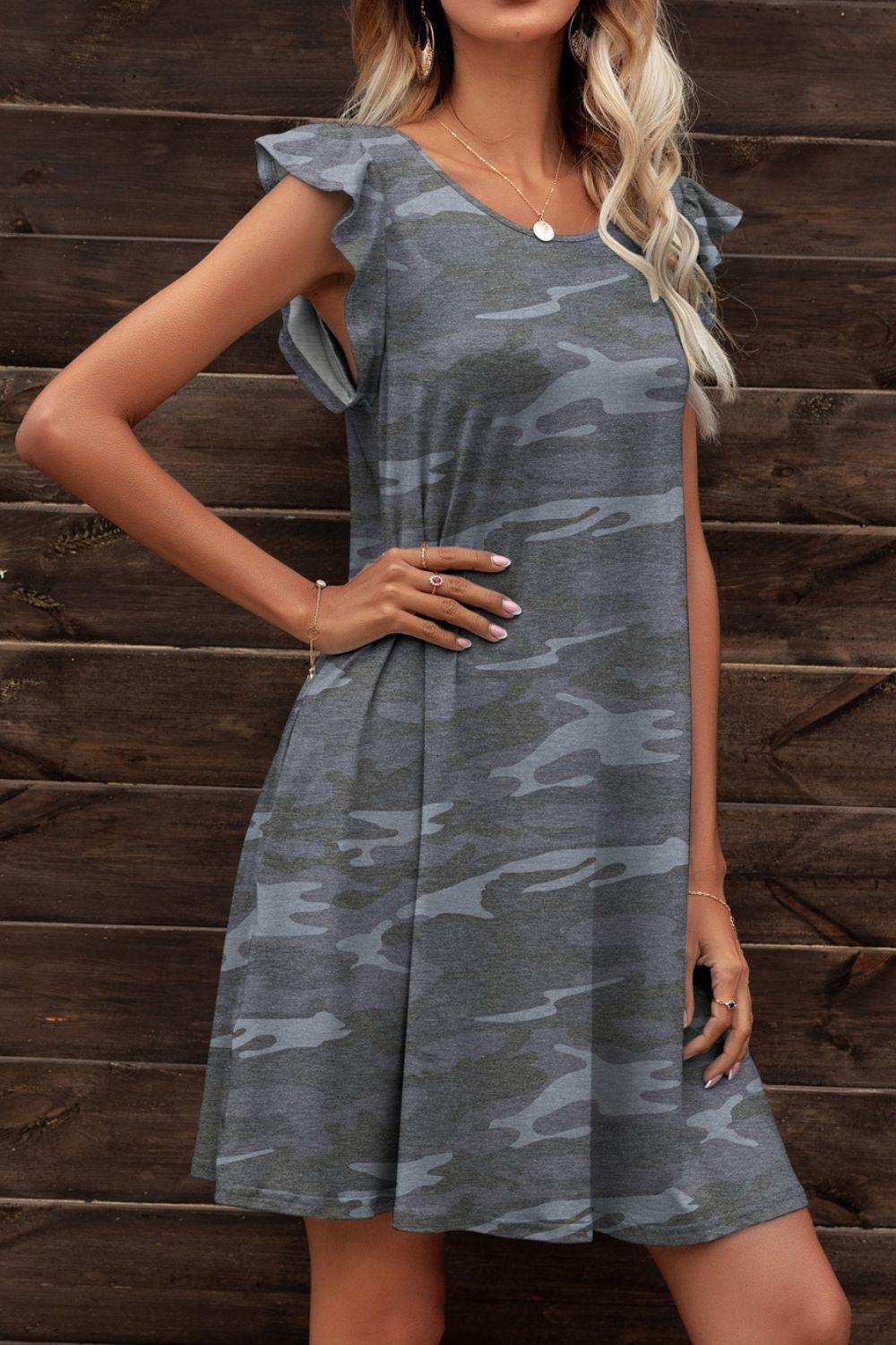 Butterfly Sleeve Round Neck Dress - Trendsi - Flyclothing LLC