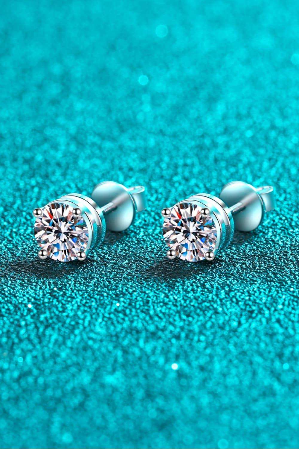 2 Carat Moissanite Rhodium-Plated Stud Earrings - Trendsi - Flyclothing LLC