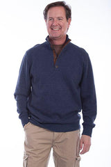 Scully NAVY PULLOVER QUARTER ZIP/BUTTON SWEATER - Flyclothing LLC