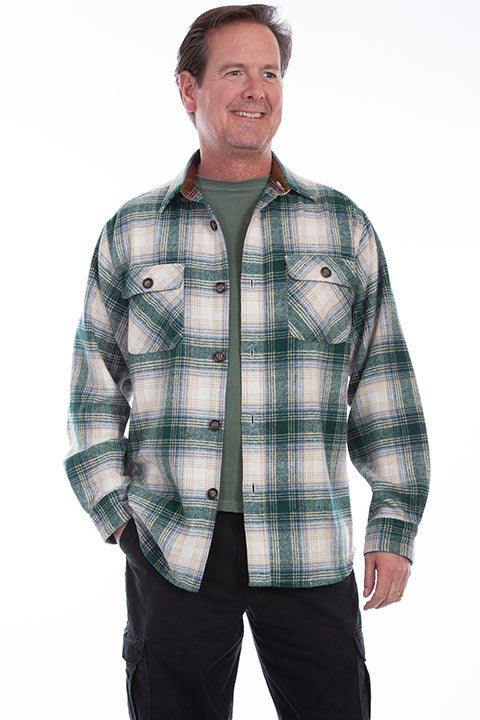 Scully GREEN-WHITE SHIRT-JACKET BRAWNY FLANNEL - Scully Leather