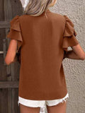 Ruffled Notched Short Sleeve Blouse - Trendsi - Flyclothing LLC