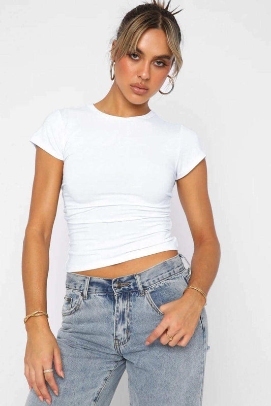 Crewneck Short Sleeve Tee - Trendsi - Flyclothing LLC