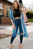 Printed Tassel Trim Open Front Cardigan - Trendsi