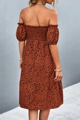 Ditsy Floral Smocked Frill Trim Off-Shoulder Dress - Trendsi - Flyclothing LLC