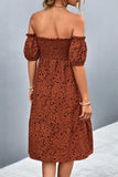 Ditsy Floral Smocked Frill Trim Off-Shoulder Dress - Trendsi