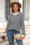 Striped Round Neck Dropped Shoulder Sweater - Trendsi