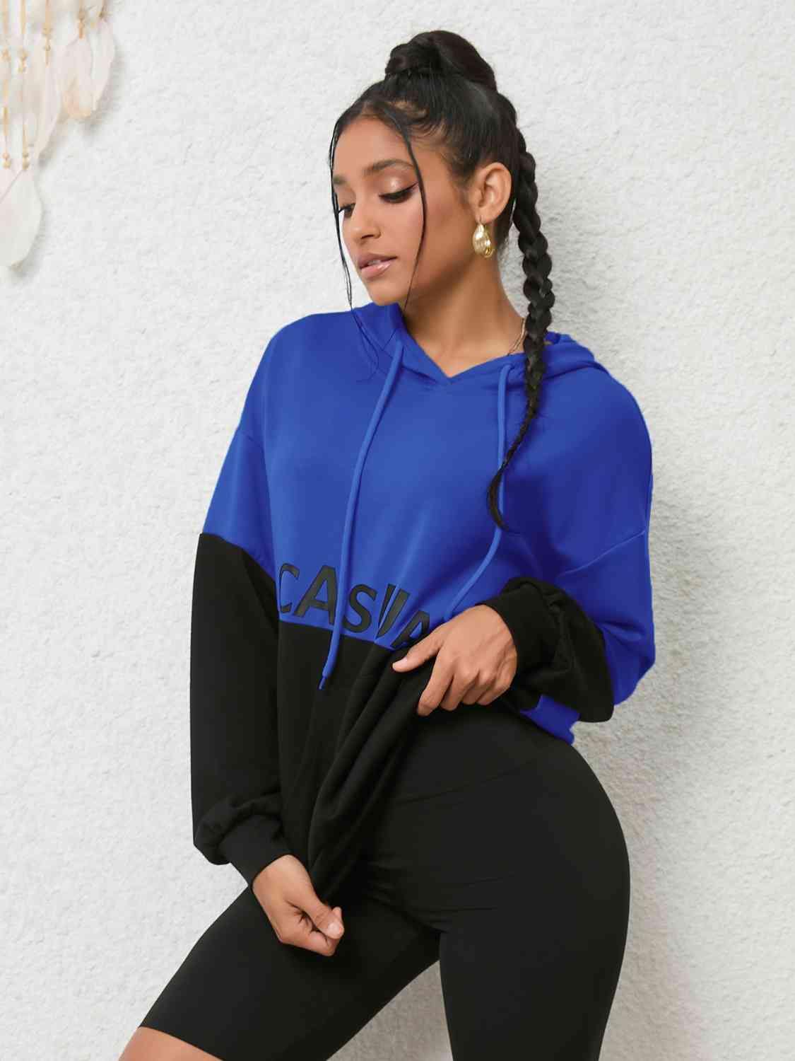 CASUAL Graphic Two-Tone Hoodie - Trendsi
