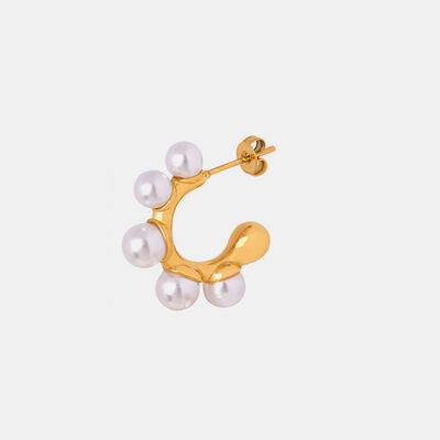 Synthetic Pearl 18K Gold-Plated Earrings - Trendsi