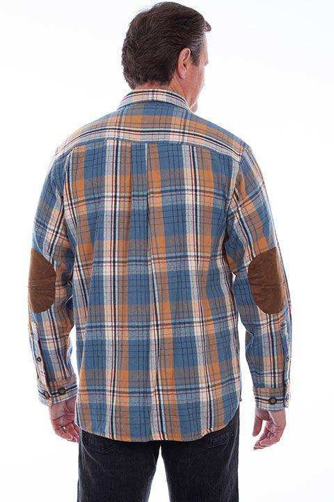 Scully BLUE ELBOW PATCH FLANNEL SHIRT - Scully Leather - Flyclothing LLC