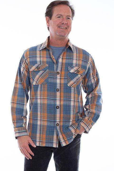 Scully BLUE ELBOW PATCH FLANNEL SHIRT - Scully Leather - Flyclothing LLC