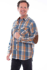 Scully BLUE ELBOW PATCH FLANNEL SHIRT - Scully Leather - Flyclothing LLC