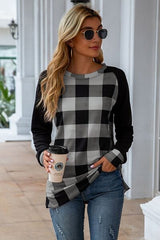 Plaid Round Neck Long Sleeve T-Shirt - Trendsi