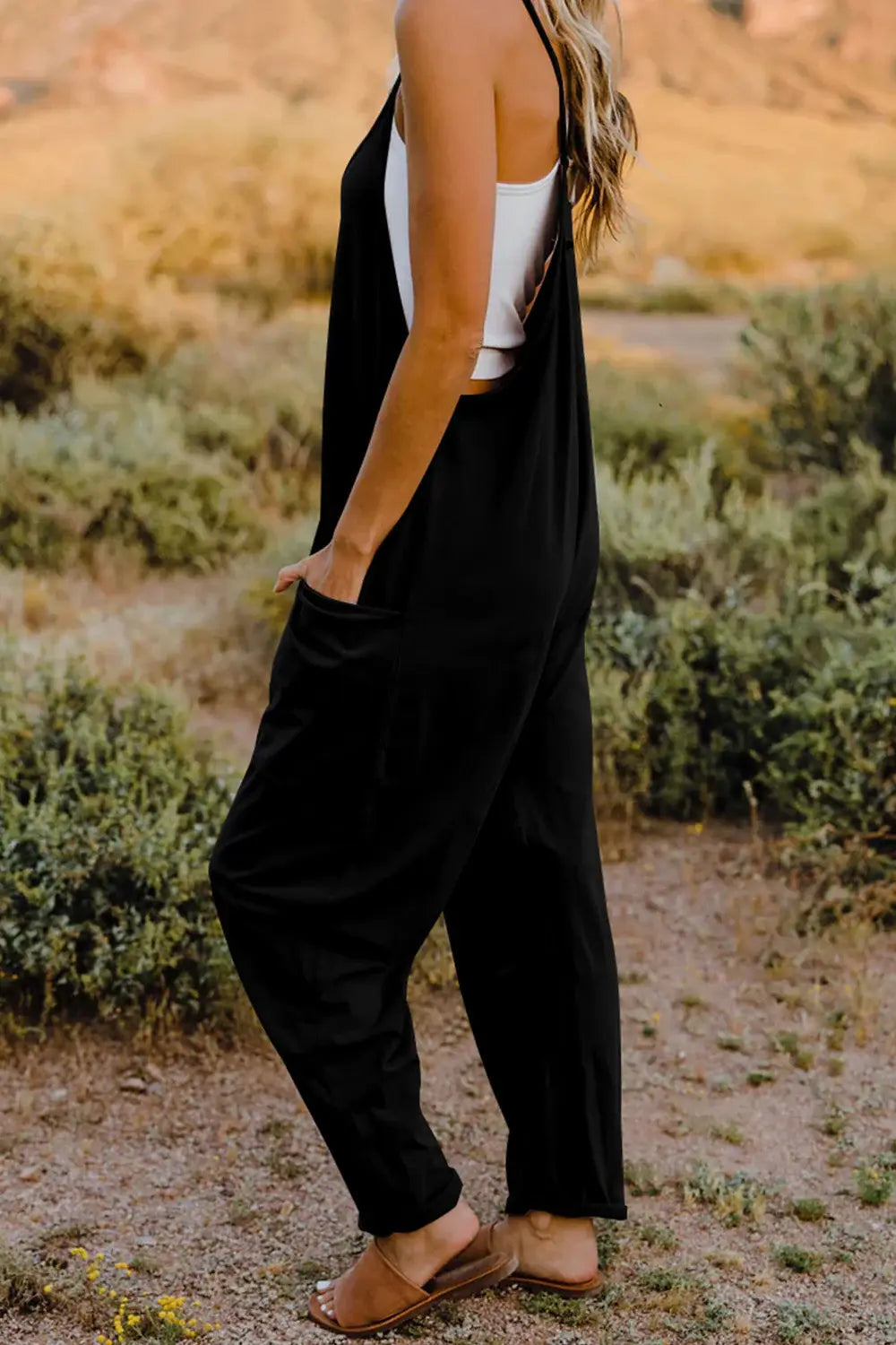 Double Take V-Neck Sleeveless Jumpsuit with Pocket - Trendsi - Flyclothing LLC