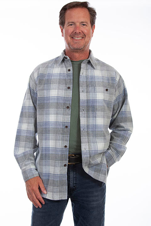 Scully Leather Blue Gray Corduroud Plaid Shirt