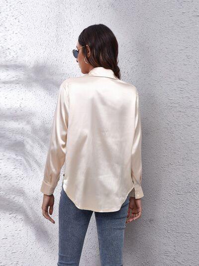 Button Up Collared Neck Long Sleeve Shirt - Trendsi