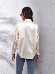 Button Up Collared Neck Long Sleeve Shirt - Trendsi