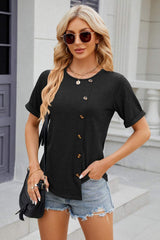 Round Neck Short Sleeve T-Shirt - Trendsi - Flyclothing LLC