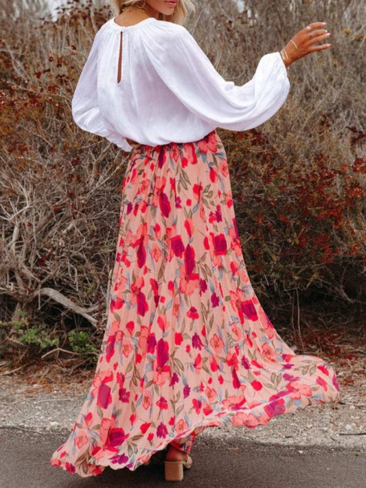 Printed Elastic Waist Pleated Maxi Skirt - Trendsi - Flyclothing LLC