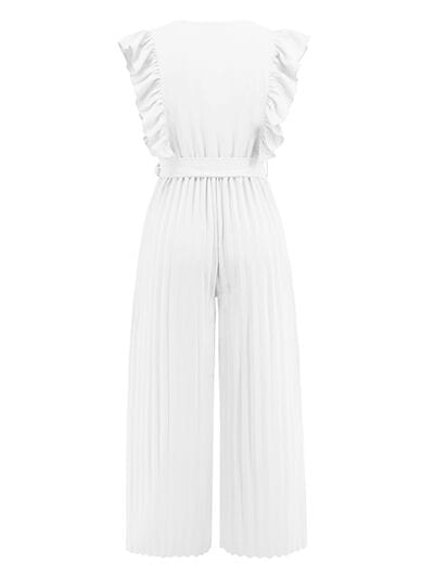 Ruffled Surplice Cap Sleeve Jumpsuit - Trendsi