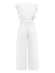 Ruffled Surplice Cap Sleeve Jumpsuit - Trendsi