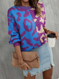 Leopard Round Neck Long Sleeve Sweater - Trendsi - Flyclothing LLC