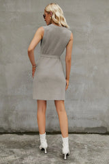 Round Neck Slit Sleeveless Sweater Dress - Trendsi - Flyclothing LLC