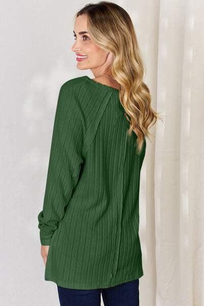 Basic Bae Full Size Ribbed Round Neck Slit T-Shirt - Trendsi - Flyclothing LLC