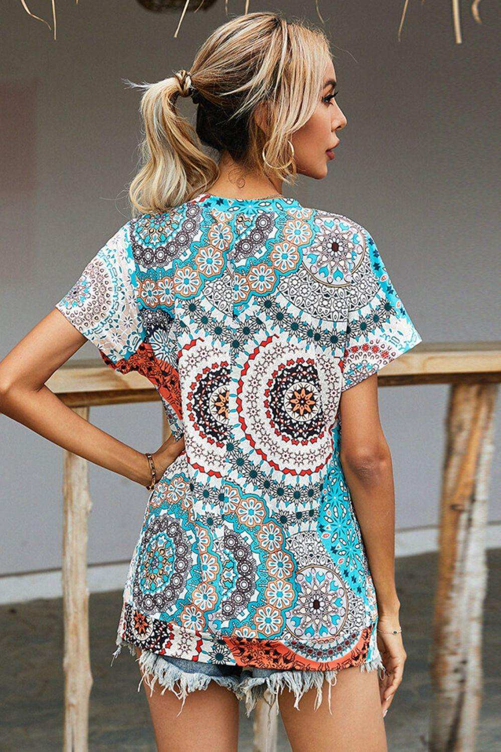 Printed Round Neck Short Sleeve Tee - Trendsi - Flyclothing LLC
